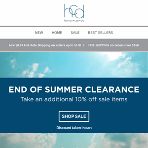 UNLOCK EXTRA 10% OFF: Shop End of Summer Clearance