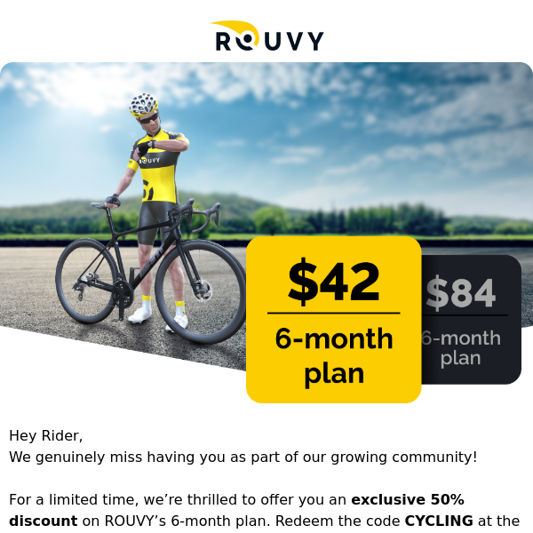 Final Opportunity to Save 50% on ROUVY's 6-Month Plan! Act Now!