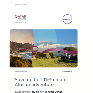 [Privilege Club Exclusive] Save up to 10%* on an African adventure, Qatar Airways 