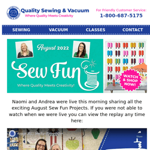 August Virtual Sew Fun Presentation Is Here