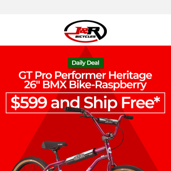 🎁Daily Deal: GT Pro Performer 26" Raspberry BMX Bike 🎁 - J&R Bicycles