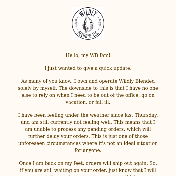 A message from Wildly Blended, LLC