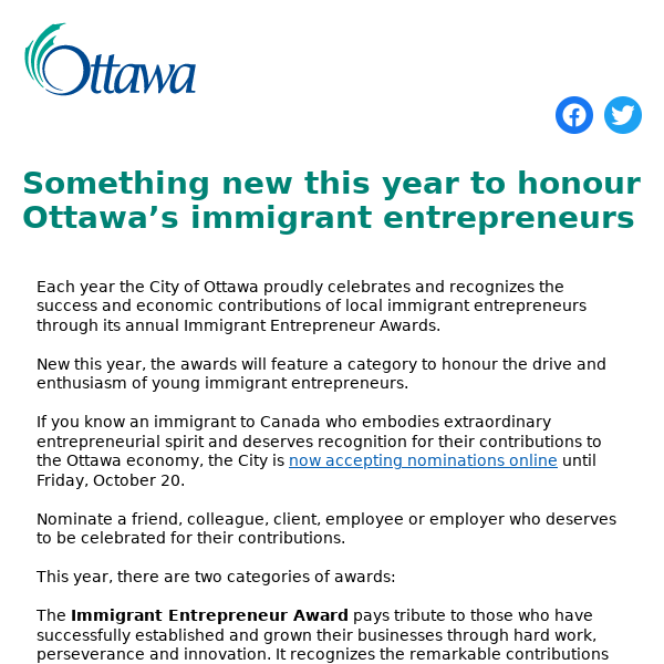 Something new this year to honour Ottawa’s immigrant entrepreneurs