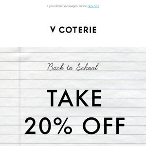 THIS SALE IS STILL ON: Take 20% off for back-to-school.