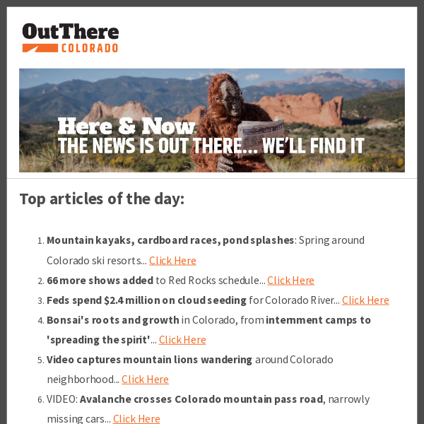 ⛰️ Sinkhole swallows Jeep; 66 new Red Rocks shows; Mountain lions wander neighborhood;  & More...