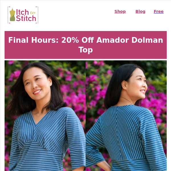 Last call: Save 20% on the Amador Top sewing pattern