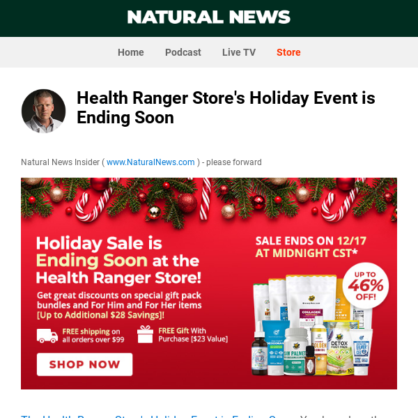 Health Ranger Store's Holiday Event is Ending Soon