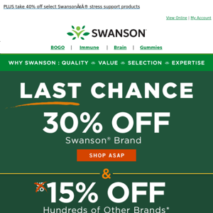 Ends tonight: Save 30% on ALL Swanson® items & 15% off nearly all the rest!