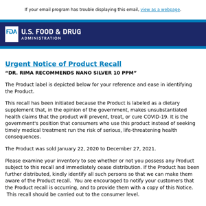 Urgent Notice of Product Recall