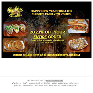 20.23% off your ENTIRE Order at Chiddy's