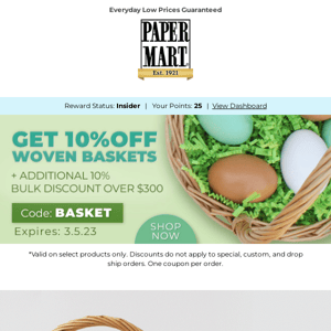 Hop Over To 10% Off Woven Baskets & Other Easter Supplies Deals!