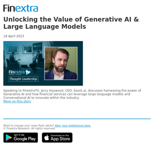 Finextra News Flash: Unlocking the Value of Generative AI & Large Language Models