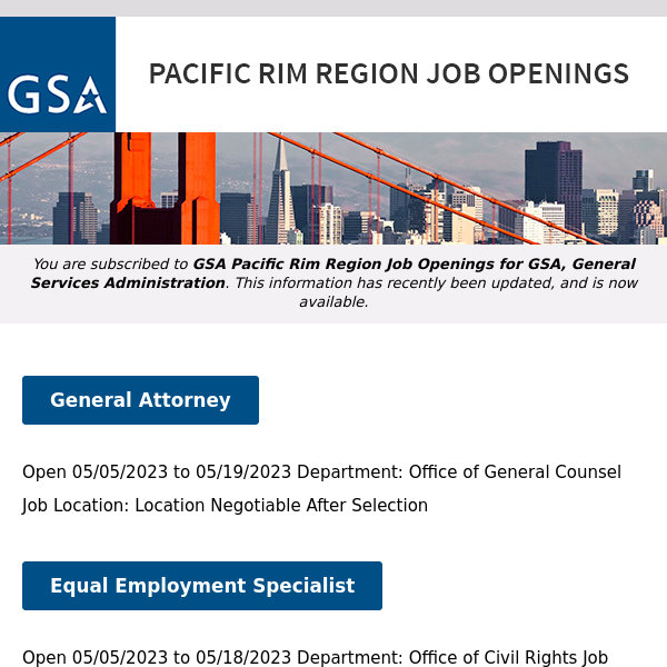 New/Current Job Opportunities in the GSA Pacific Rim Region