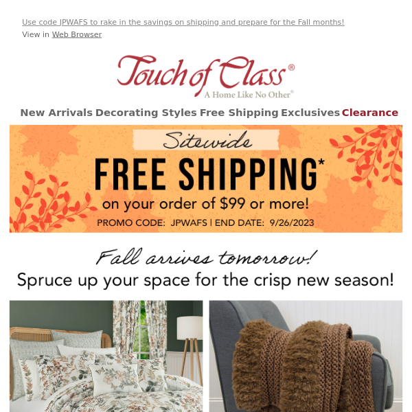 Get Fall ready with Sitewide Free Shipping