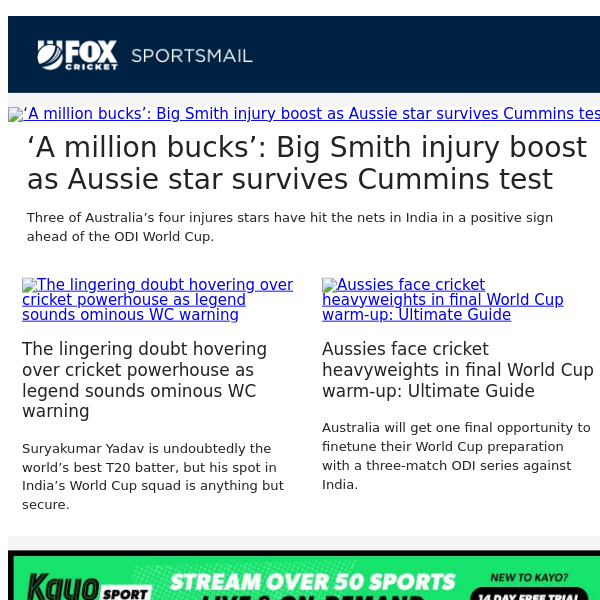 ‘A million bucks’: Big Smith injury boost as Aussie star survives Cummins test