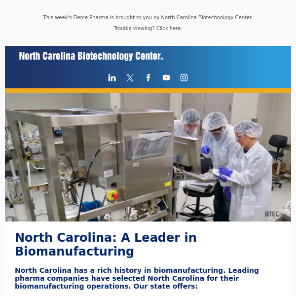 Grow in North Carolina: A Leader in Biomanufacturing