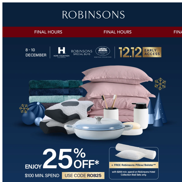 Don't let this slip away! Only a few hours left to save 25% on Robinsons' Own Collections! 🎁