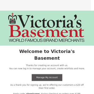 Your Victoria's Basement account has been created!