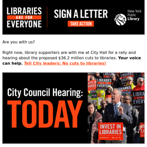 Happening now! We're rallying in support of libraries. Add your voice!