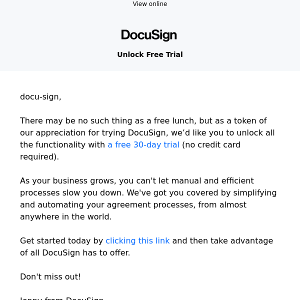 You tried signing, so try this: a 30-day DocuSign trial.