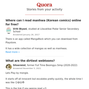 More related to "What is the most popular Korean webtoon site? Where can one find free-to-read webtoon...?"