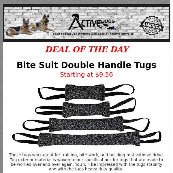 Bite Suit Double Handle Tugs - ON SALE TODAY