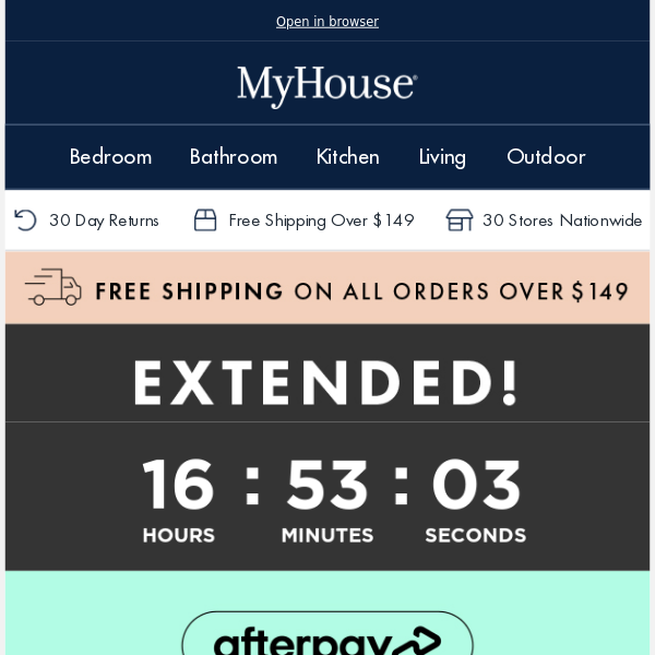 Up to 50% + EXTRA 20% OFF Sitewide ⏰ Afterpay Day ENDS TONIGHT! 
