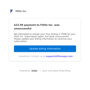 $23.99 payment to FitOn Inc. was unsuccessful again