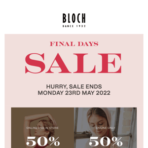 Hurry, 50% off Selected Styles Ends Monday