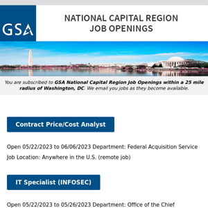 New/Current Job Opportunities in the GSA National Capital Region