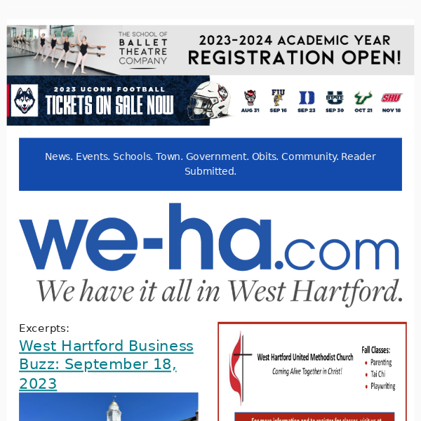 News about West Hartford for 09/18/2023