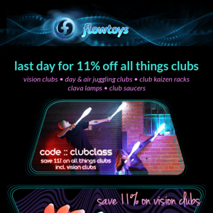 last day to save on vision clubs, club kaizen racks & all things clubs 💥