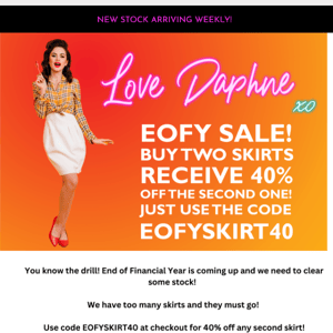EOFY Skirt Sale!! Buy one and get 40% off your second! 🛍️