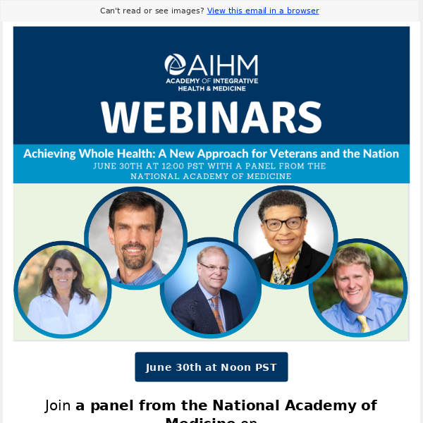 LIVE WEBINAR | June 30th | Achieving Whole Health: A New Approach for Veterans and the Nation