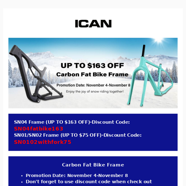 UP TO 163 USD OFF-ICAN Carbon Fat Bike Frame