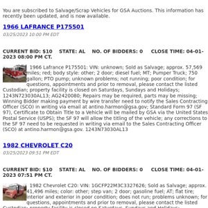 GSA Auctions Salvage/Scrap Vehicles Update