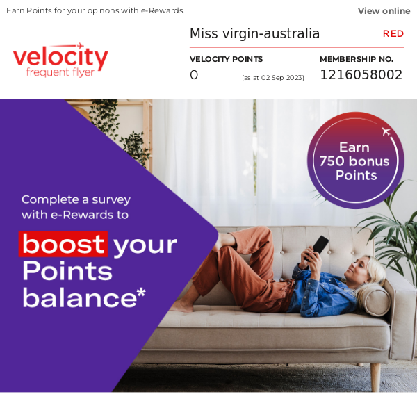 Virgin Australia, want an easy 750 Velocity Points?