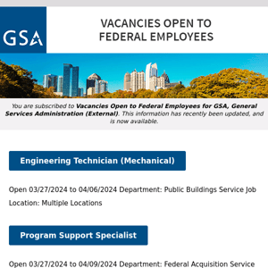 New/Current Job Opportunities at GSA Open to All Federal Employees & Special Appointment Eligibles