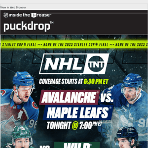 Tune in to the Colorado Avalanche at Toronto Maple Leafs tonight on TNT at 7pm ET