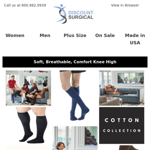 COTTON Compression Knee High Socks. Soft, Breathable, Comfort
