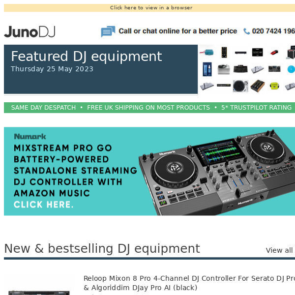 Reloop Mixon 8 Pro DJ controller now in stock + Technics SL-1200GR DJ turntable back in stock & more DJ equipment news...