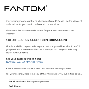 Fantom Wallet Retail Version Subscriber List: Subscription Confirmed