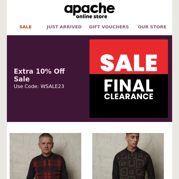 Apache Final Sale Clearance + Extra 10% Off