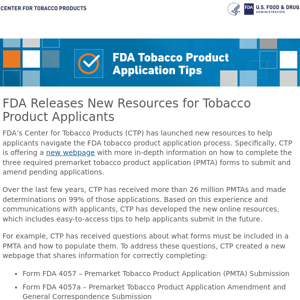 FDA Releases New Resources for Tobacco Product Applicants