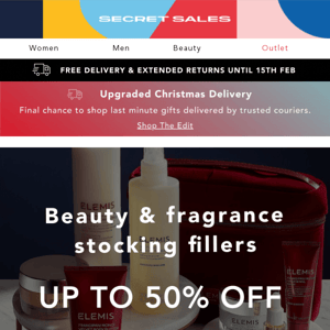 Just in time for Xmas! Up to 50% off skincare, fragrances, make-up & more.