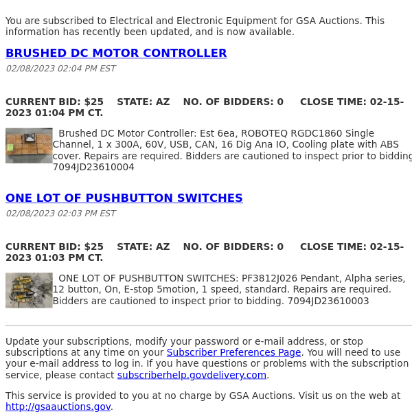 GSA Auctions Electrical and Electronic Equipment Update
