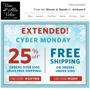 EXTENDED! 25% Off + Free Shipping