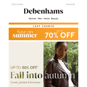 Fall into autumn: up to 50% off coats and jackets