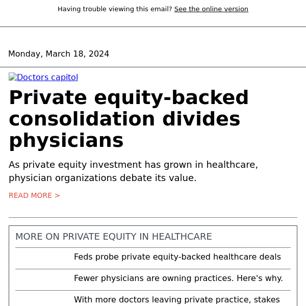 Private equity-backed consolidation divides physicians