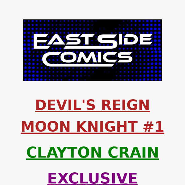 🔥 CLAYTON CRAIN's DEVILS REIGN MOON KNIGHT #1 EXCLUSIVE is HERE! 🔥 PRE-SALE TOMORROW / THURSDAY (3/10) at 12PM (ET) / 9AM(PT)